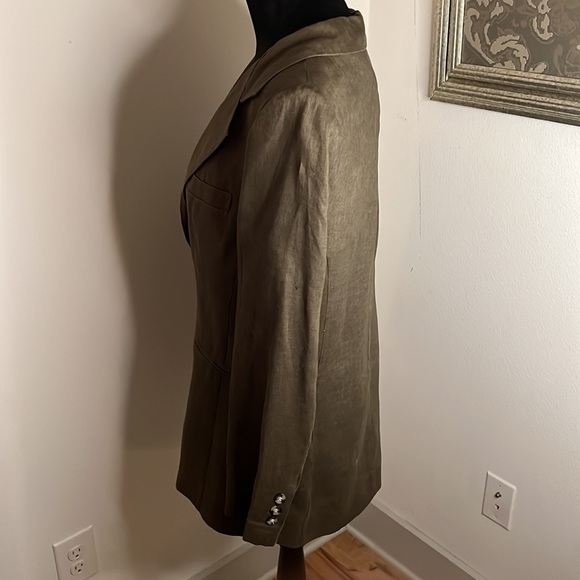 525 AMERICA olive green 100% Linen long sleeves single front button blazer Sz S - Picture 5 of 10